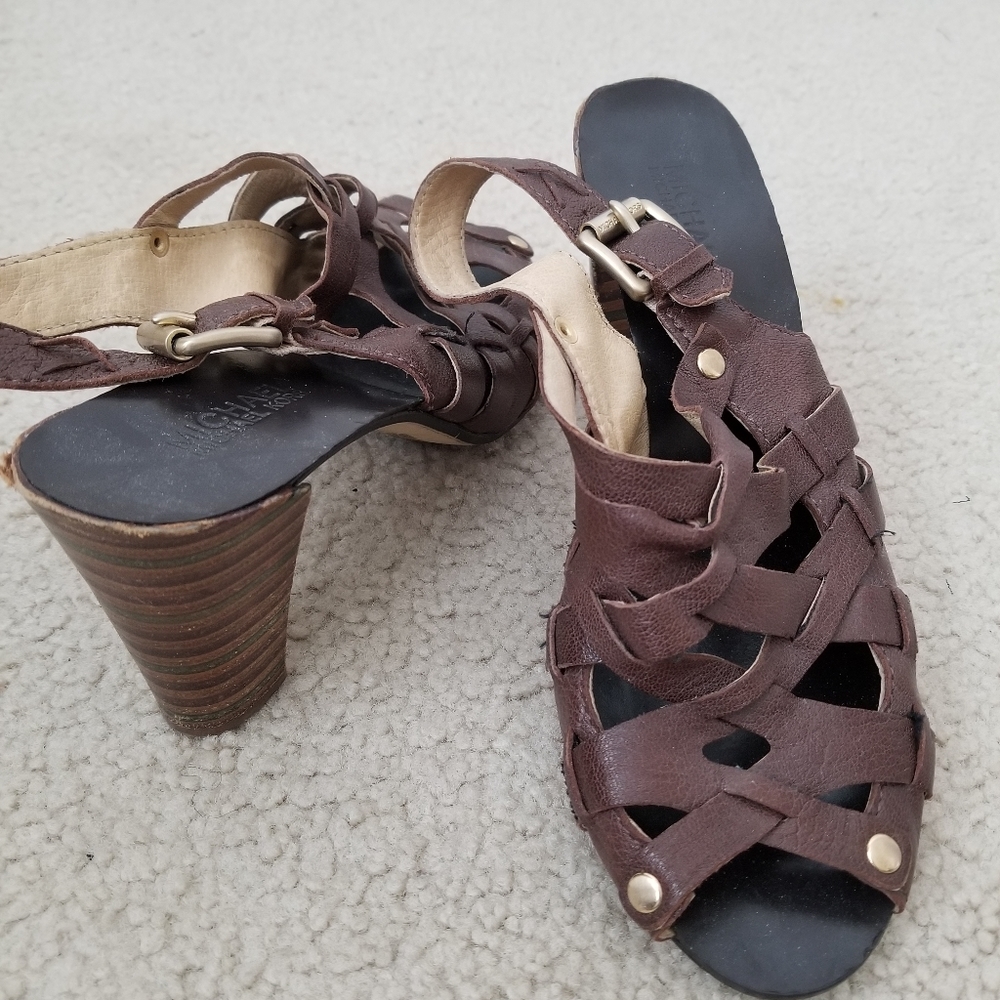 Leather brown strappy heels